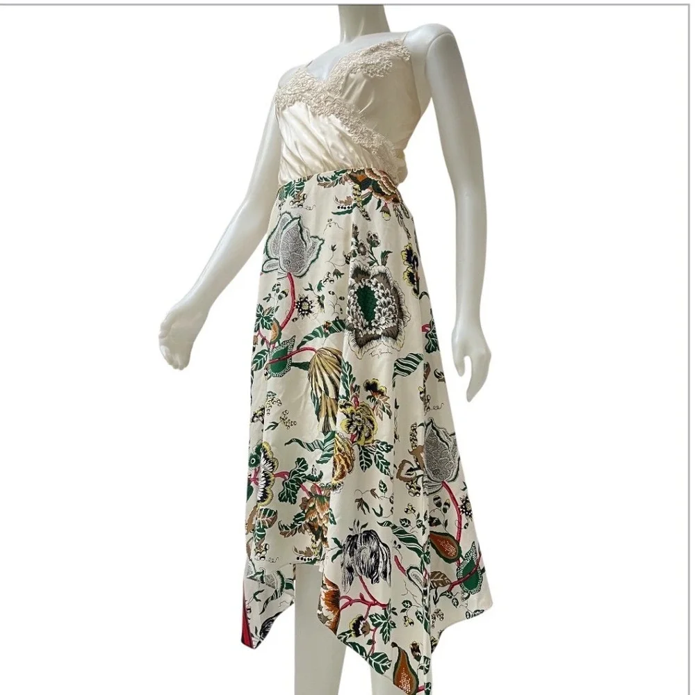 Tory Burch Marie Silk Skirt Floral Asymmetrical Handkerchief Midi Size 12 New